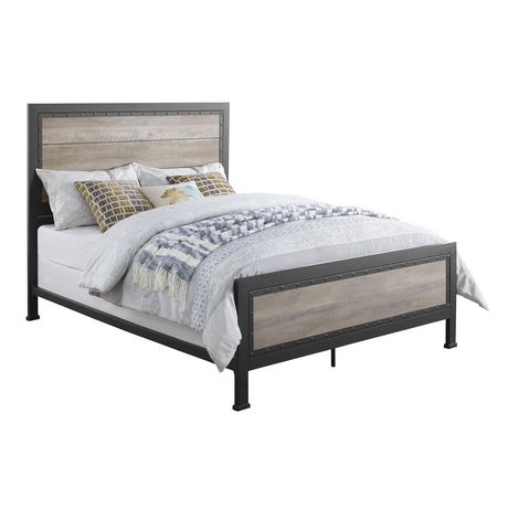 Manor Park Queen Size Industrial Wood And Metal Bed - Grey ...