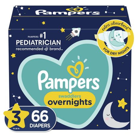 Pampers Swaddlers Overnight, Super Pack, Sizes 3-6, 66-42 Count