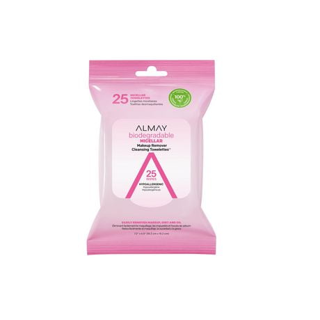 Almay Biodegradable Micellar Makeup Remover Cleansing Towelettes, 25 Count, Cleansing Towelettes