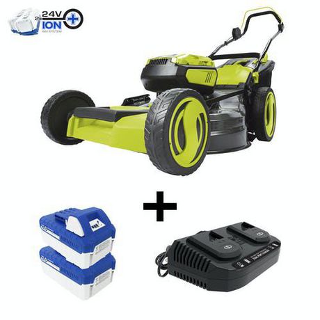 Sun Joe 24V-X2-21LM 48V 21-Inch Cutting Width Cordless Lawn Mower with 2 Batteries, Dual Port Charger