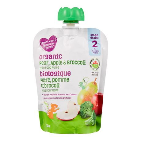 Purée pour bébé biologique poire, pomme et brocoli Le choix des parents 128 ml