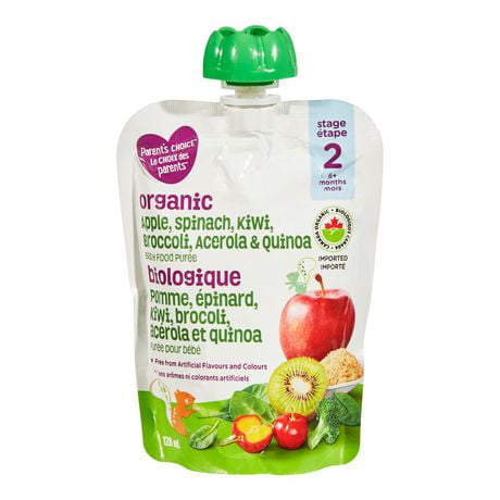 Purée pour bébé biologique pomme, épinard, kiwi, brocoli, acérola et  quinoa Le Choix des Parents 128 ml