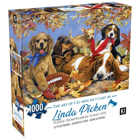 Linda Picken Let's Play Football Puppies Dogs Jigsaw Puzzle 1000 Piece 27"X20" 