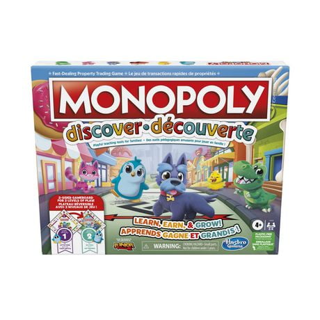 Monopoly Discover Board Game for Kids Ages 4+, Fun Game for Families, 2-Sided Gameboard, 2 Levels of Play, Playful Teaching Tools for Families