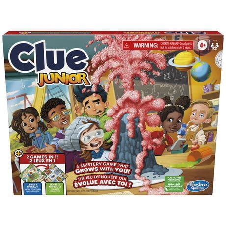 Clue Junior, plateau de jeu réversible, 2 jeux en 1, jeu d'enquête Clue pour jeunes enfants, jeux de plateau pour enfants, pour 2 à 6 joueurs, jeux junior, dès 4 ans
