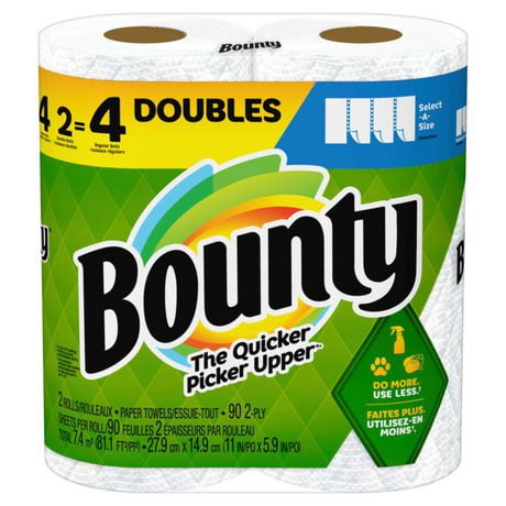 Bounty Select-A-Size Paper Towels, 2 Double Rolls, White, 90 Sheets Per Roll, 2=4