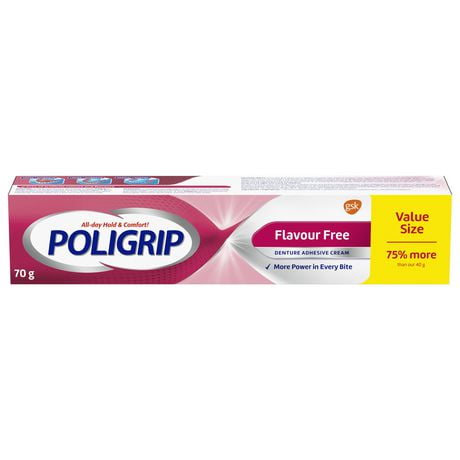 Poligrip Flavour Free Denture Adhesive Cream, Zinc Free, 70 Grams, 70g