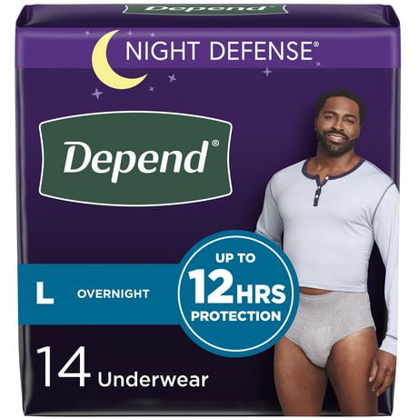 Depend Night Defense Adult Incontinence Underwear for Men, Overnight, L, Grey, 14Ct, DPD OVN L M 14