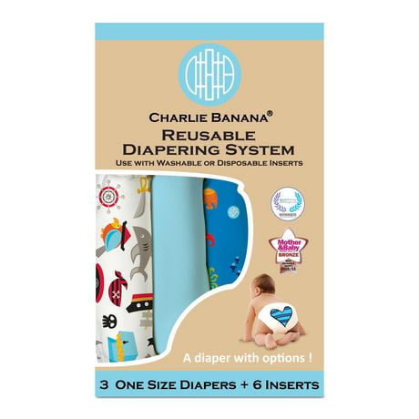 Charlie Banana 6 Inserts Oceana Hybrid All-in-One Reusable Diapers