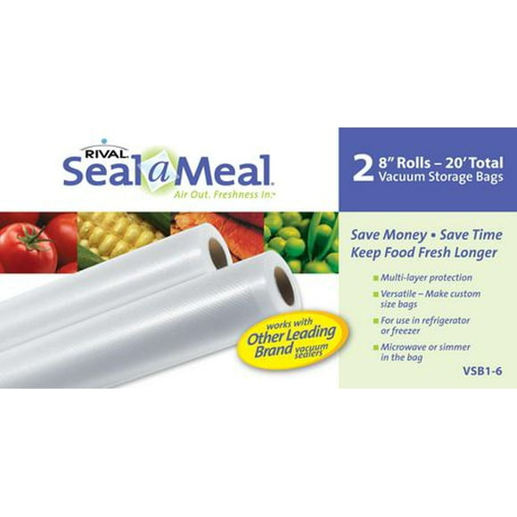 Seal-A-Meal Vacuum Sealer Bags, Rolls for Airtight Food Storage and Sous Vide, 8" x 10', 2 Pack