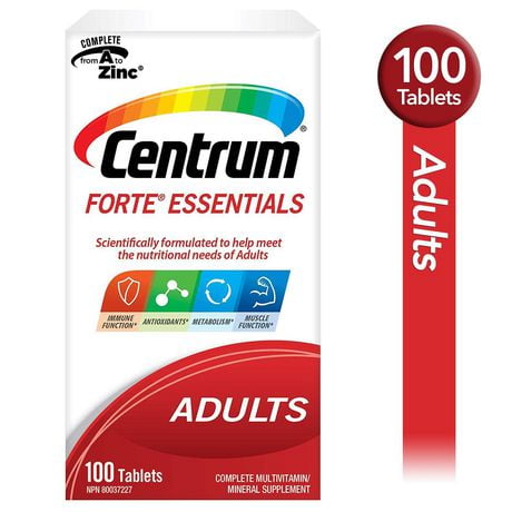 Centrum Forte Essentials Adult Multivitamin and Multimineral Supplement Tablets, 100 Count, 100 Tablets