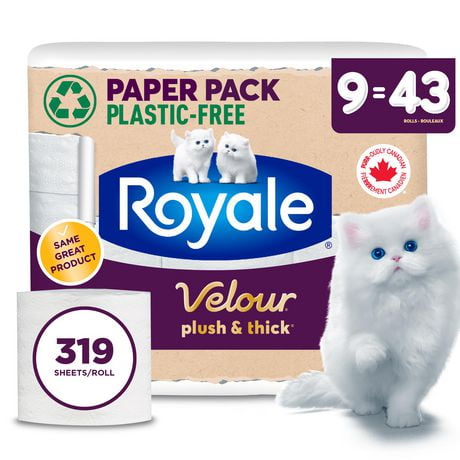 Royale Velour Recyclable Paper Pack, 9 Mega equal 43 Toilet Paper Roll