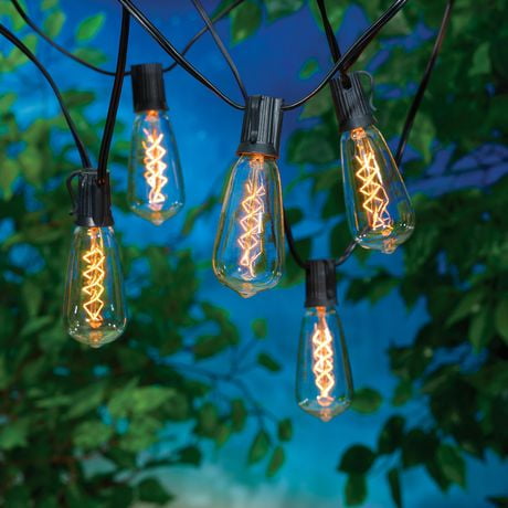 Guirlande de lumières à incandescence transparente à 10 ampoules Edison Mainstays – Fil noir Guirlande de lumières