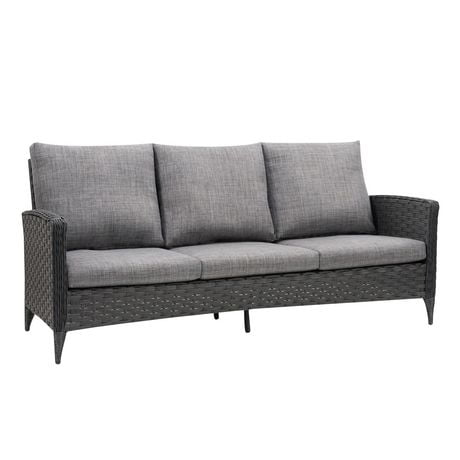 CorLiving Parkview Wide Rattan Wicker Patio Sofa, Charcoal Grey ...