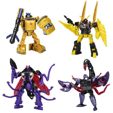 Transformers Toys Buzzworthy Bumblebee Autobot Goldbug, Ransack, Skywasp, and Predacon Scorponok Creatures Collide Multipack, Ages 8 and Up