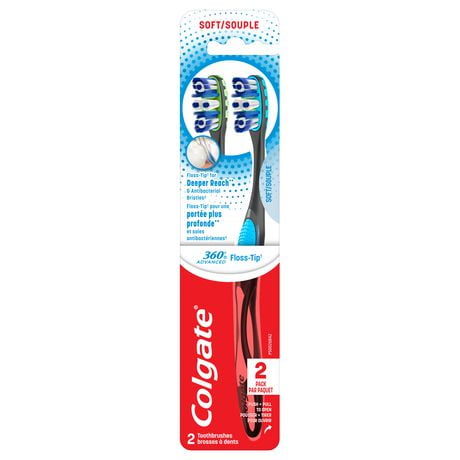 Colgate 360 Advanced Floss-Tip Toothbrush, Adult Soft, 2 Pack, 2 Pack