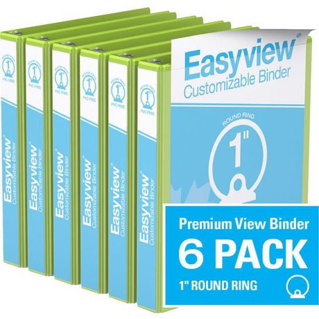 Super offre Easyview, Reliure View à anneaux ronds 1 po, personnalisable, paquet de 6