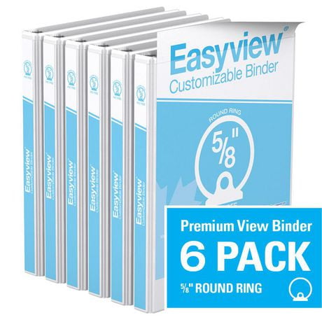 Super offre Easyview, Reliure View à anneaux ronds 5/8 po, personnalisable, paquet de 6