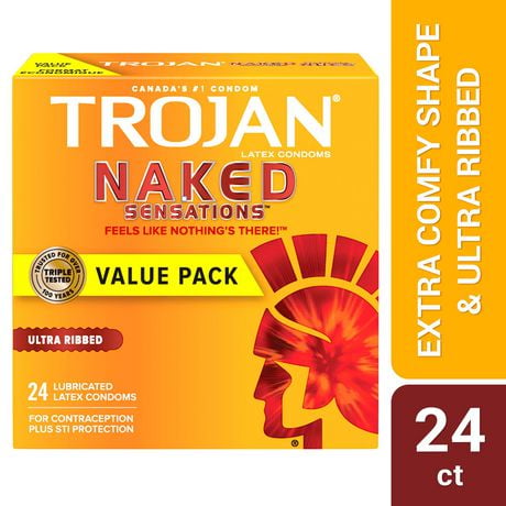 Trojan Naked Sensations Ultra Ribbed Lubricated Condoms, 24 Lubricated Latex Condoms