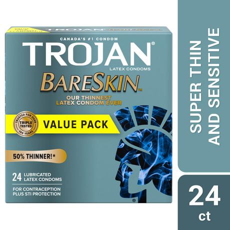 Trojan BareSkin Lubricated Condoms, Super Thin & Sensitive, 24 Lubricated Latex Condoms