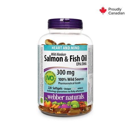 Webber Naturals® Wild Alaskan Salmon & Fish Oil, 300 mg EPA/DHA, 220 Clear Enteric Softgels