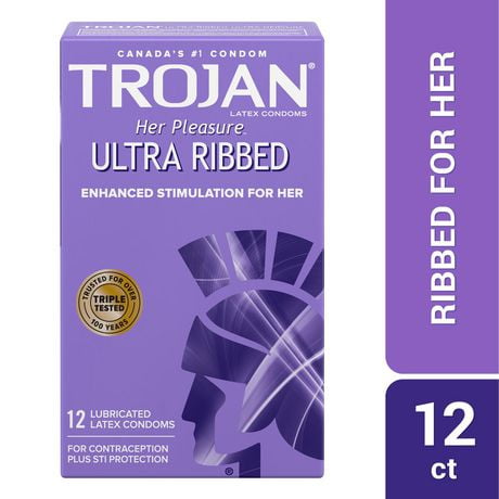 Trojan Her Pleasure Ultra Ribbed Lubricated Condoms, 12 Lubricated Latex Condoms