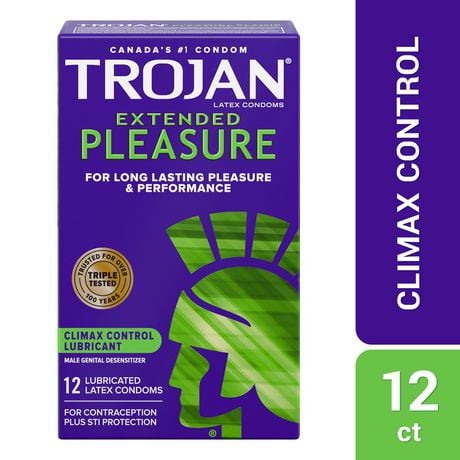 Trojan Extended Pleasure  Condoms with Climax Control Lubricant, 12 Lubricated Latex Condoms