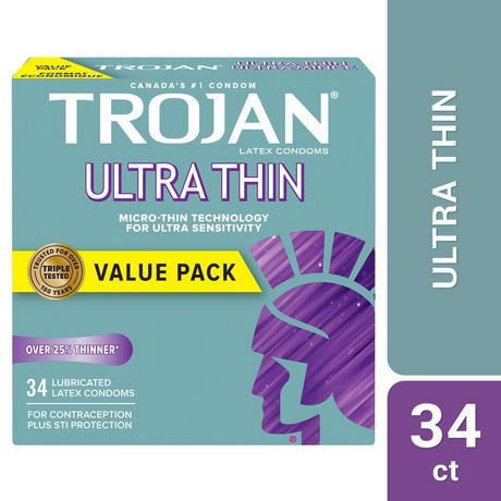 Trojan Sensitivity Ultra Mince condoms lubrifiés 34 condoms lubrifiés en latex