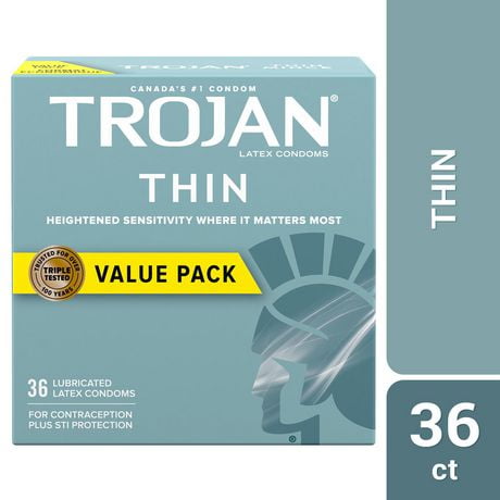 Trojan Thin Lubricated Condoms, 36 Lubricated Latex Condoms