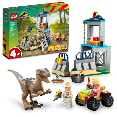 LEGO Jurassic Park Velociraptor Escape 76957 Learn to Build Dinosaur Toy for boys and girls, Gift for Kids Aged 4 and Up Featuring a Buildable Dinosaur Pen, Off-Roader Vehicle and 2 Minifigures, Includes 137 Pieces, Ages 4+