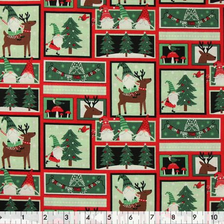 Fabric Creations Multi Gnome For The Holiday Cotton Fabric by the Metre - 107 cm (42") wide