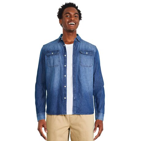 George Men's Flap Pocket Denim Shirt | Walmart Canada