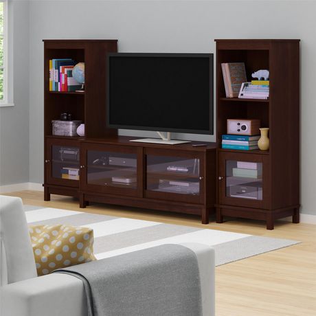 TV Stand with Sliding Glass Doors for TVs up to 55", Dark ...