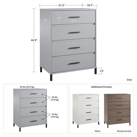 Brewer 4 Drawer Dresser Distressed Gray Oak Walmart Canada