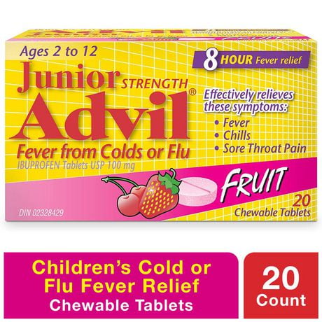 Junior Strength Advil Fever Relief from Colds or Flu Ibuprofen Chewable Tablets, Fruit, 20 Count, 20 count