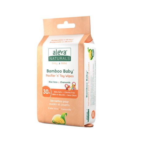 Aleva Naturals Bamboo Baby Pacifier & Toy Wipes - 30 Count, Baby Safe Formula