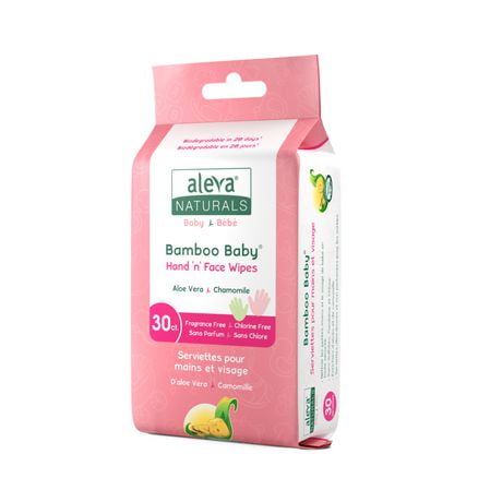 Aleva Naturals Bamboo Baby Hand 'n' Face Wipes - 30 Count, Clean messy hands & face