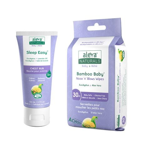 Aleva Naturals Stuffy Nose Kit (Sleep Easy Chest Rub and Bamboo Baby Nose 'n' Blows Wipes)