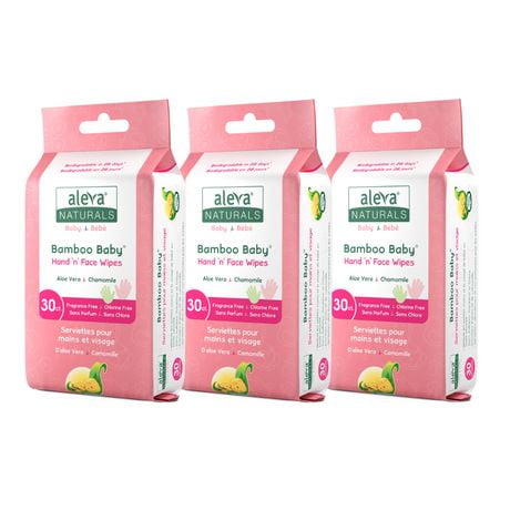 Aleva Naturals Bamboo Baby Hand 'n' Face Wipes, Value Pack - 30 Count x 3 (90 Count)