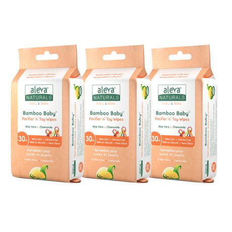 Aleva Naturals Bamboo Baby Pacifier & Toy Wipes, Value Pack - 30 Count x 3 (90 Count)
