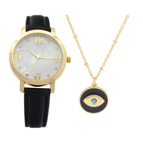 Ladies Black strap Watch and Necklace Walmart