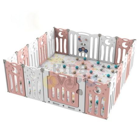 KidsVIP Parc pliable intérieur/extérieur avec 16 panneaux de clôture et de sécurité pour les enfants en bas âge