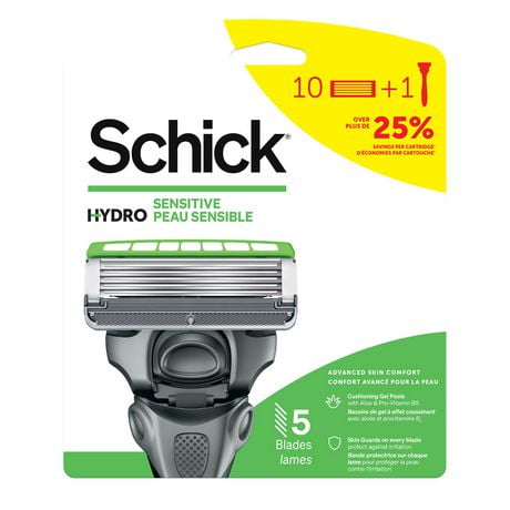 Système de rasoir pour hommes Schick Hydro pour peau sensible Rasoir, 10 recharges