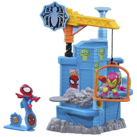 Marvel Stunt Squad Crane Smash, Spider-Man contre Green Goblin, coffret de figurines de 3,5 cm, jouet Marvel pour enfants, à partir de 4 ans