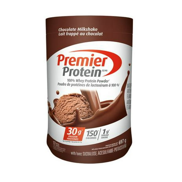 PREMIER PROTEIN CHOCOLATE MILKSHAKE PROTEIN POWDER, 30g protein, 17 servings, 697g