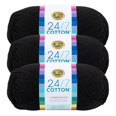 Fil Lion Brand 24/7 Cotton® Fil de Coton #4 Moyen 140g/273m 3-Paquete