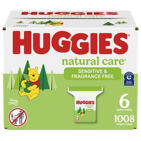 Lingettes pour bébés Huggies Natural Care pour peau sensible, NON PARFUMÉES, 6 recharges, total de 1,008 lingettes 1008 lingettes