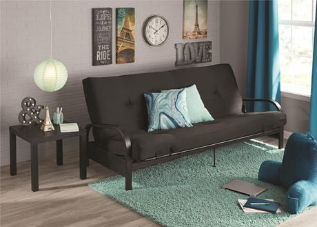 Mainstays Black Metal Arm Futon Frame With 6” Full-Size Mattress ...