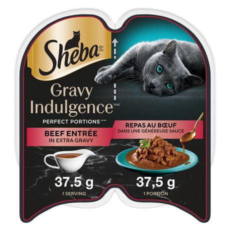 SHEBA GRAVY INDULGENCE PERFECT PORTIONS Adult Wet Cat Food Beef Entrée in Extra Gravy, 75g