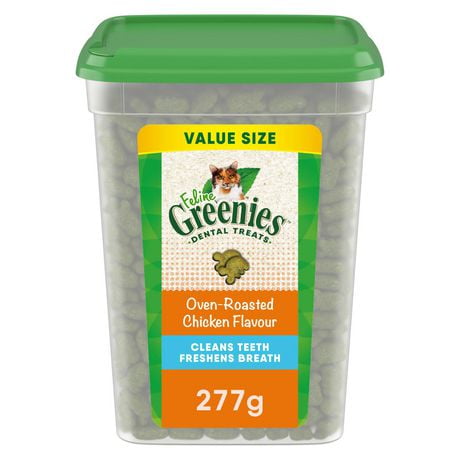 Gâteries dentaires naturelles pour chats adultes FELINE GREENIES saveur de poulet rôti au four 277 g